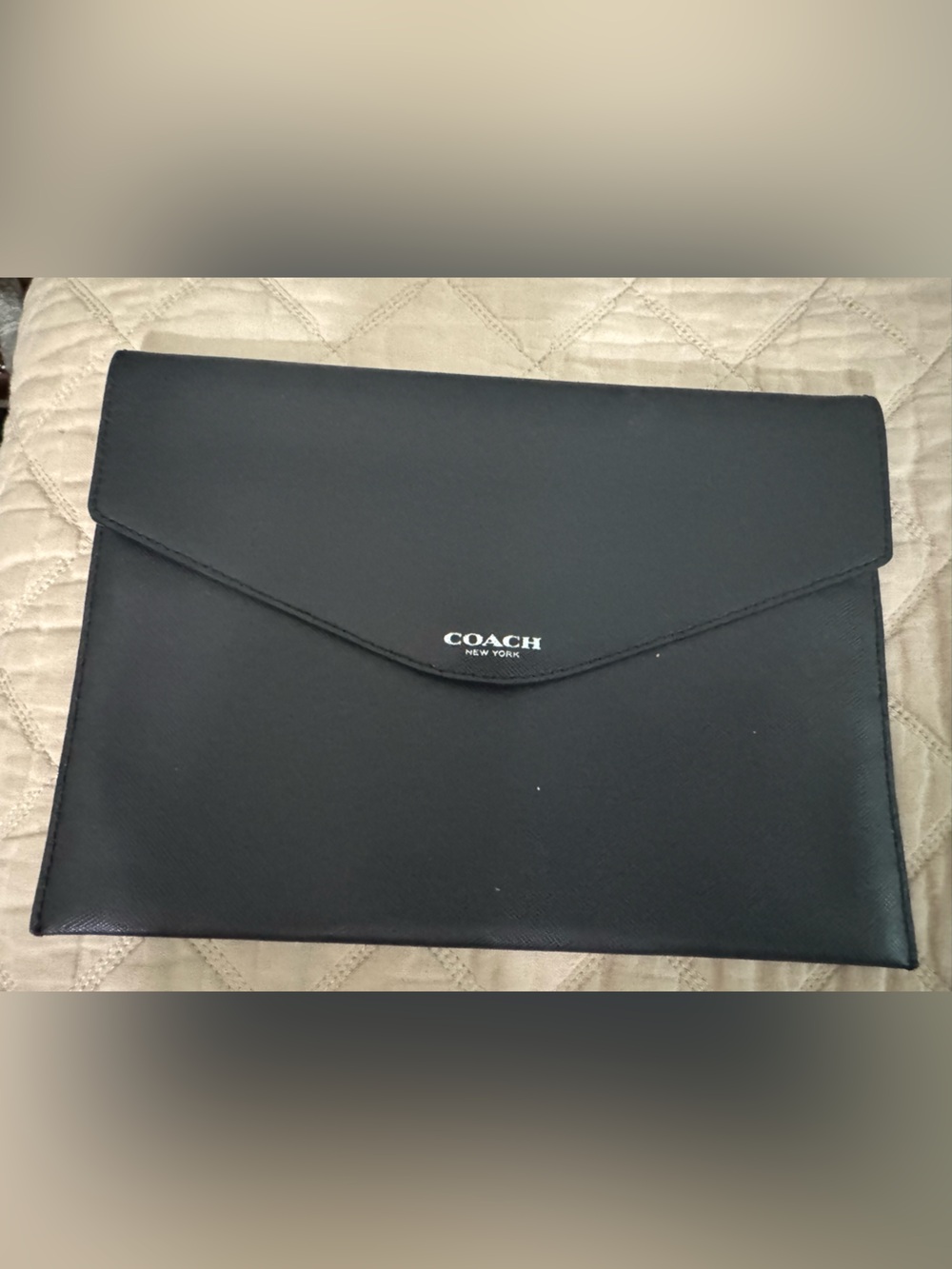 Coach Black Saffiano Leather Envelope Clutch